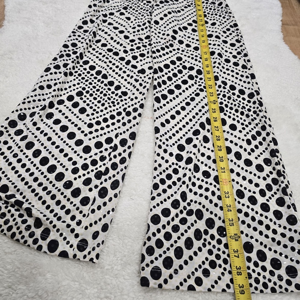 TOWER Vintage 90s Polka‎ Dot Wide Leg Palazzo Pants White Black Sequin Size M - Picture 4 of 13